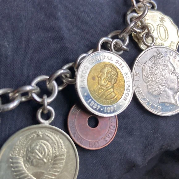 925 sterling silver coin charm bracelet 11 of them on here milor bracelet
